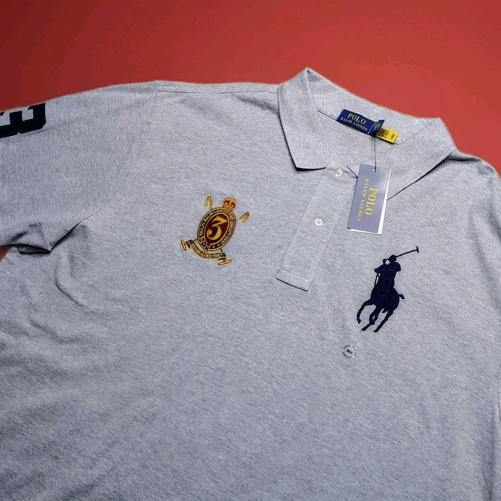 Polo Ralph Lauren Mesh Polo Shirt Men's 3XLT Embroidered 3 Crest Big Pony Gray